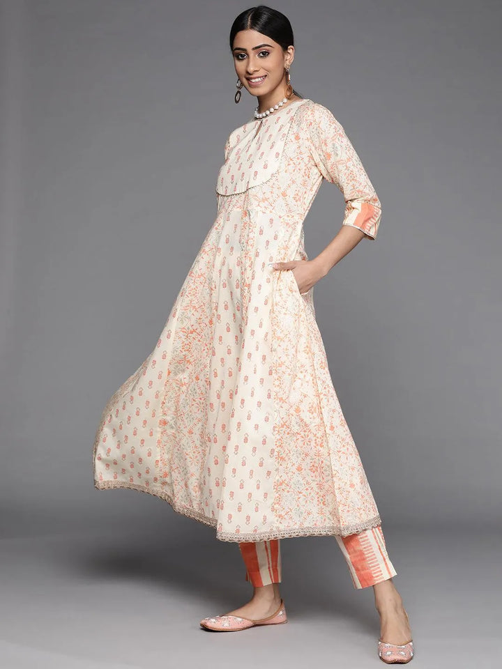 Orange Printed Cotton Suit Set - Libas