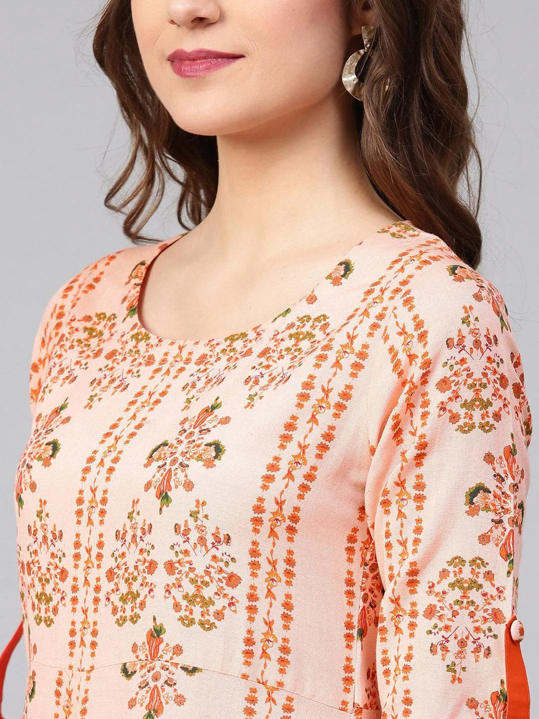 Orange Printed Cotton Dress - Libas 