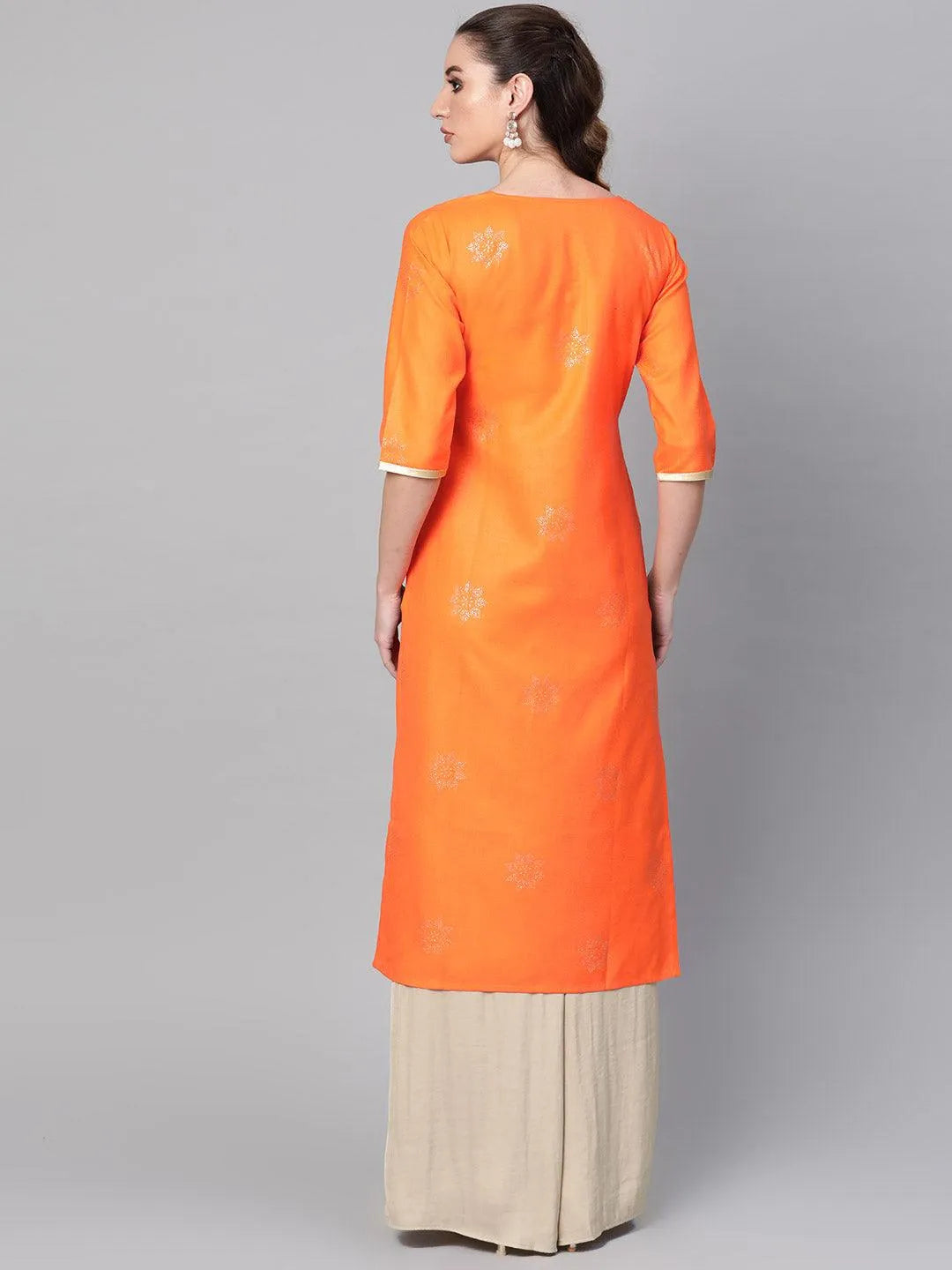 Orange Printed Cotton Kurta - Libas