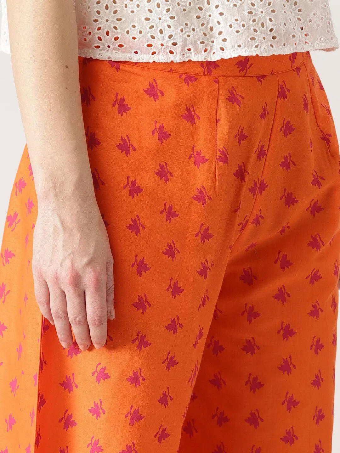 Orange Printed Cotton Palazzos - Libas