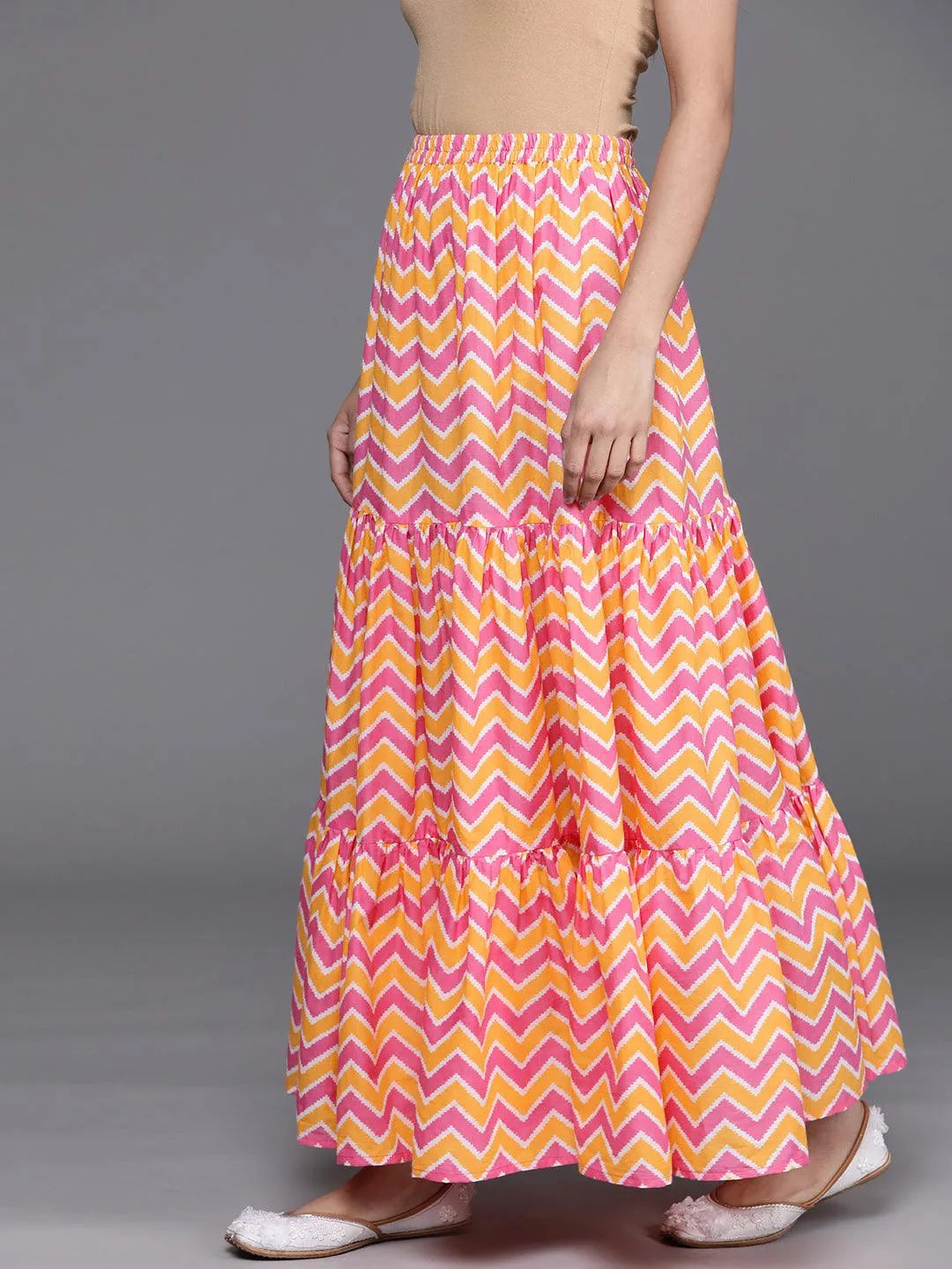 Orange Printed Cotton Skirt - Libas