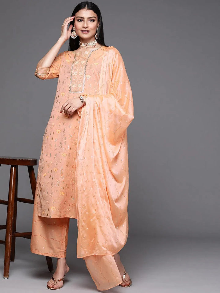 Orange Printed Cotton Suit Set - Libas