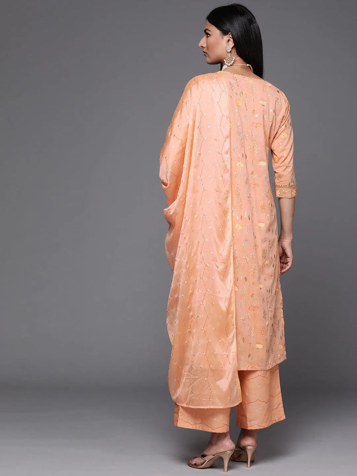 Orange Printed Cotton Suit Set - Libas