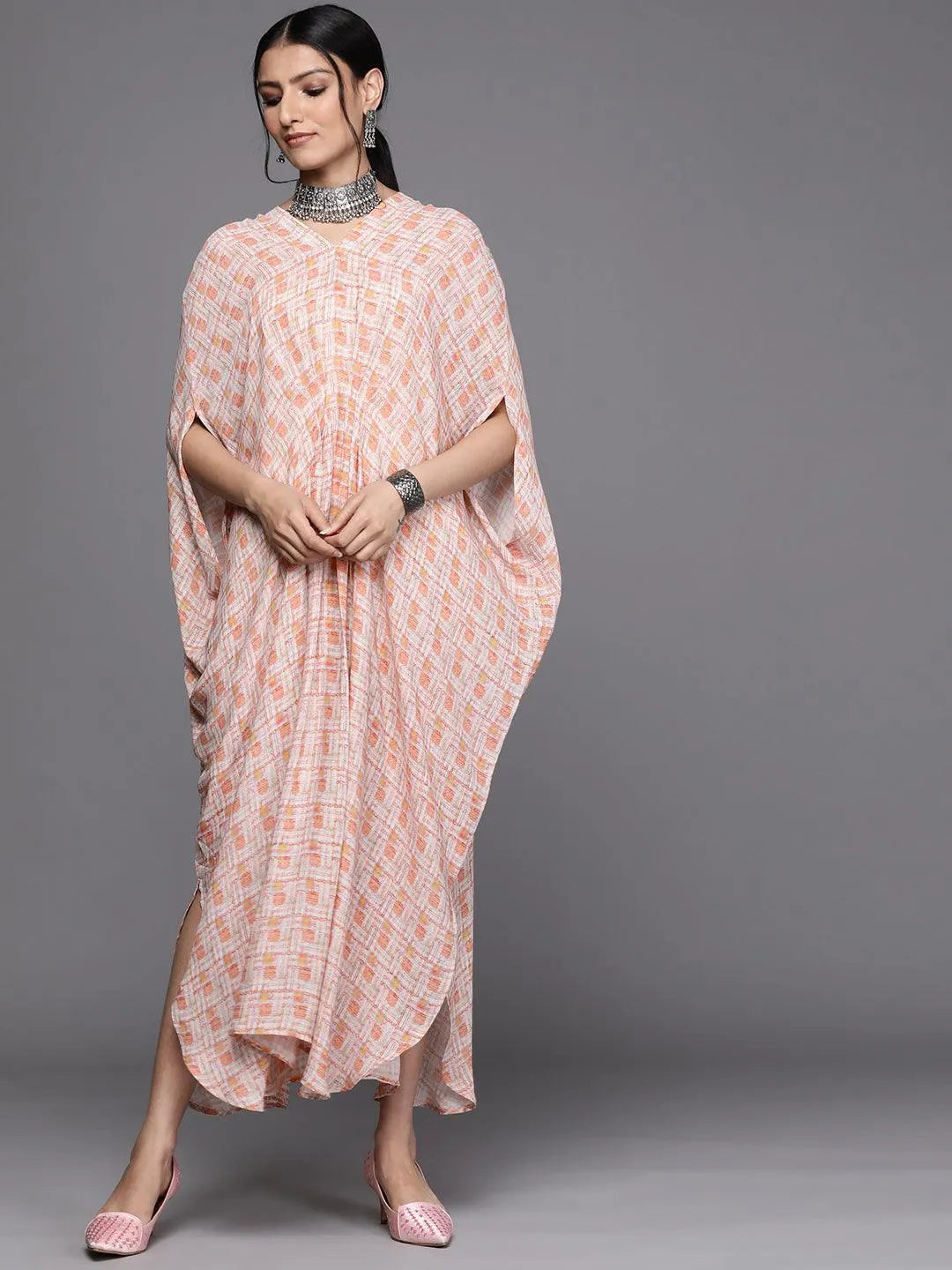 Orange Printed Georgette Dress - Libas 