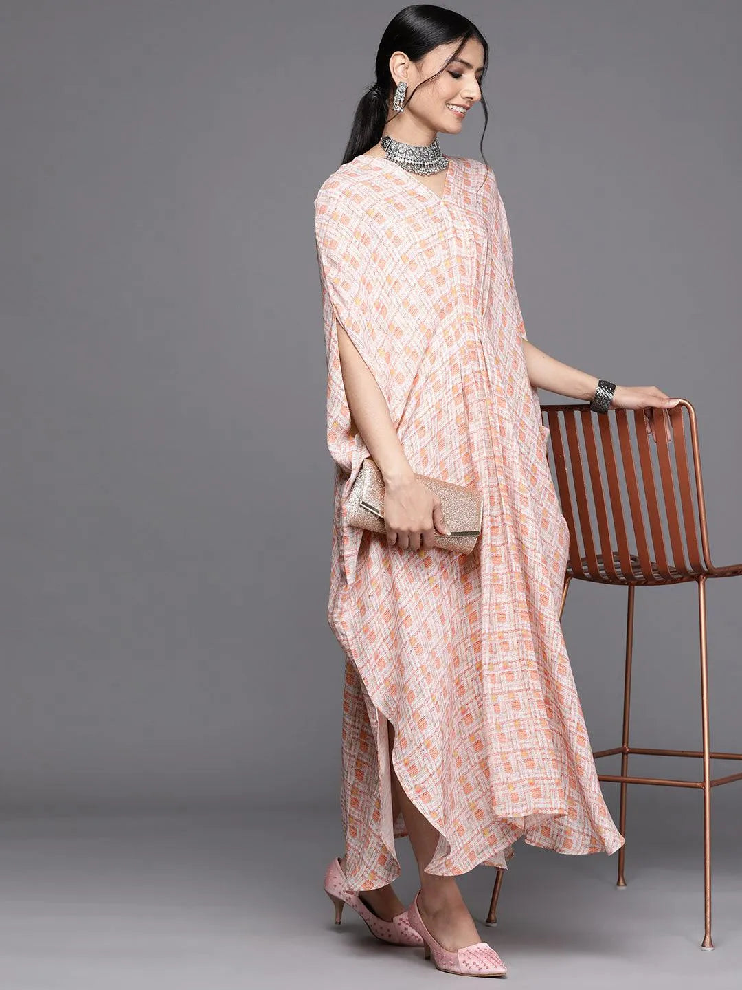 Orange Printed Georgette Dress - Libas 