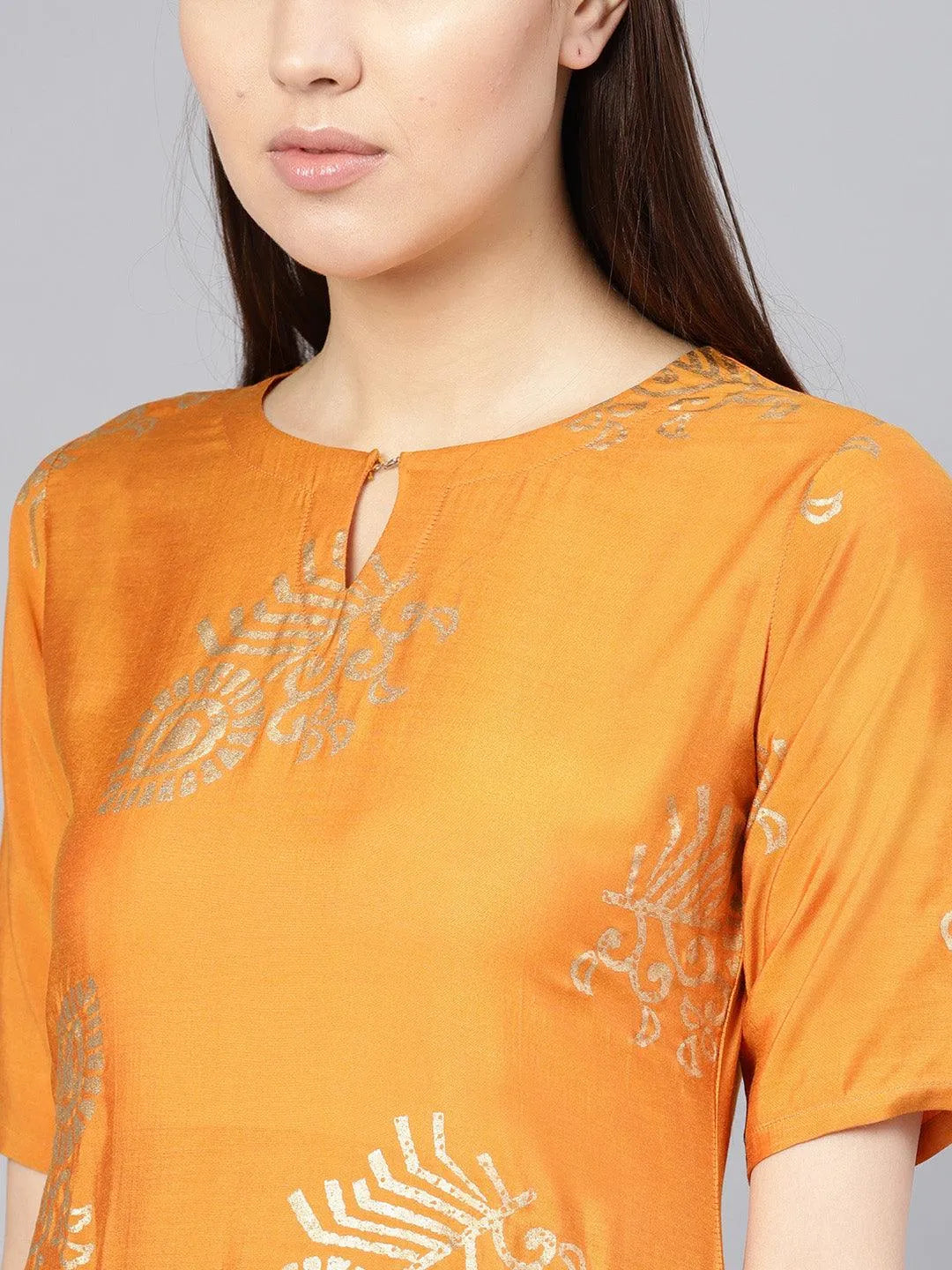 Orange Printed Muslin Kurta Set - Libas