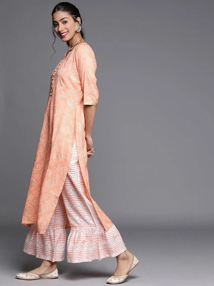 Orange Printed Viscose Rayon Suit Set - Libas