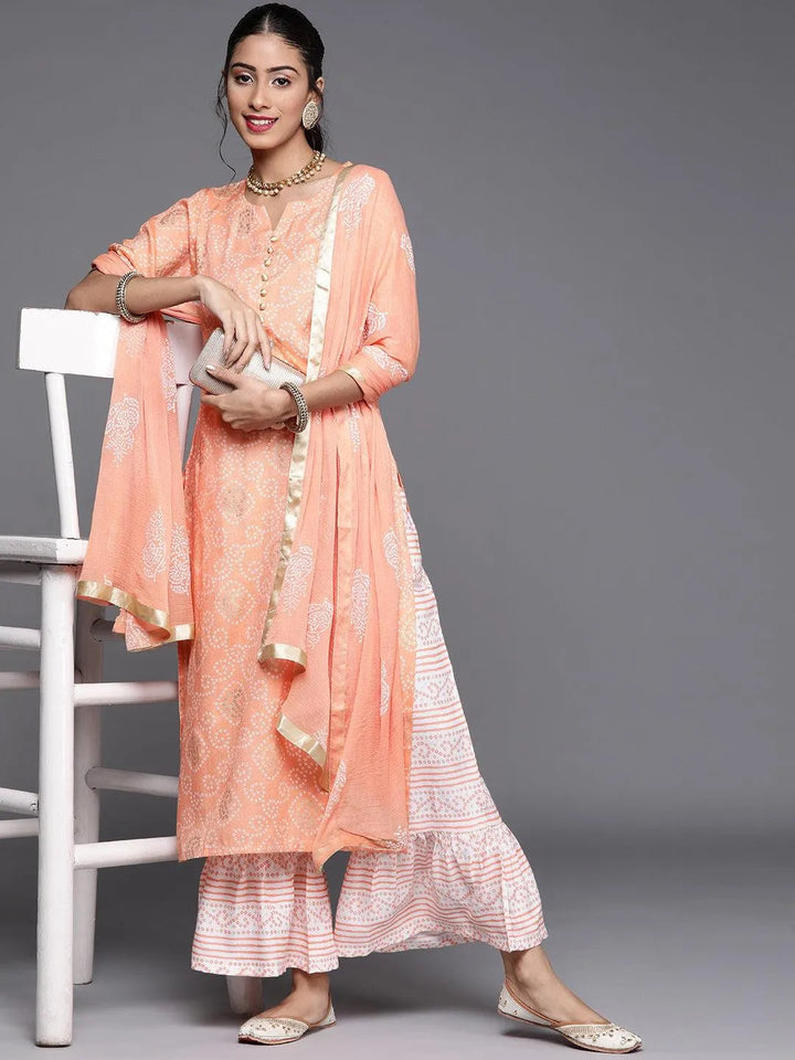 Orange Printed Viscose Rayon Suit Set - Libas