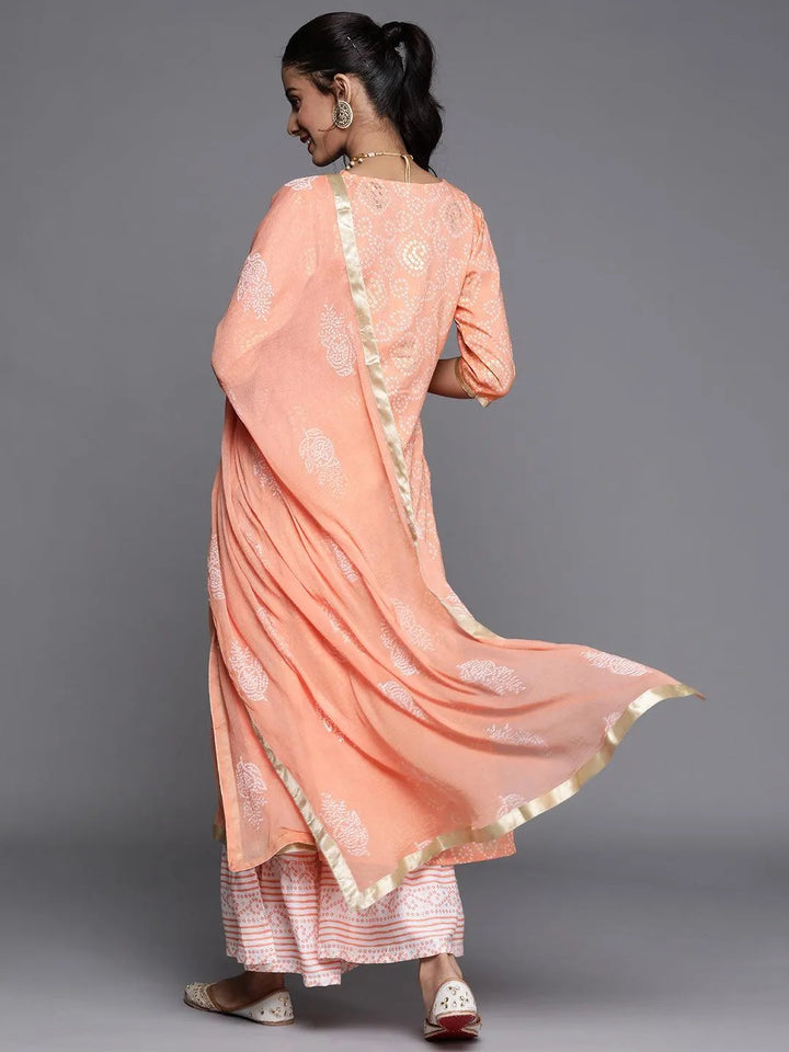 Orange Printed Viscose Rayon Suit Set - Libas