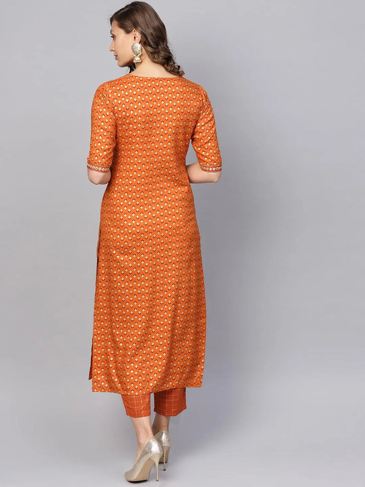 Orange Printed Rayon Kurta Set - Libas