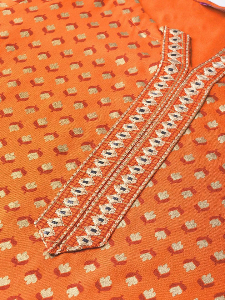 Orange Printed Rayon Kurta Set - Libas