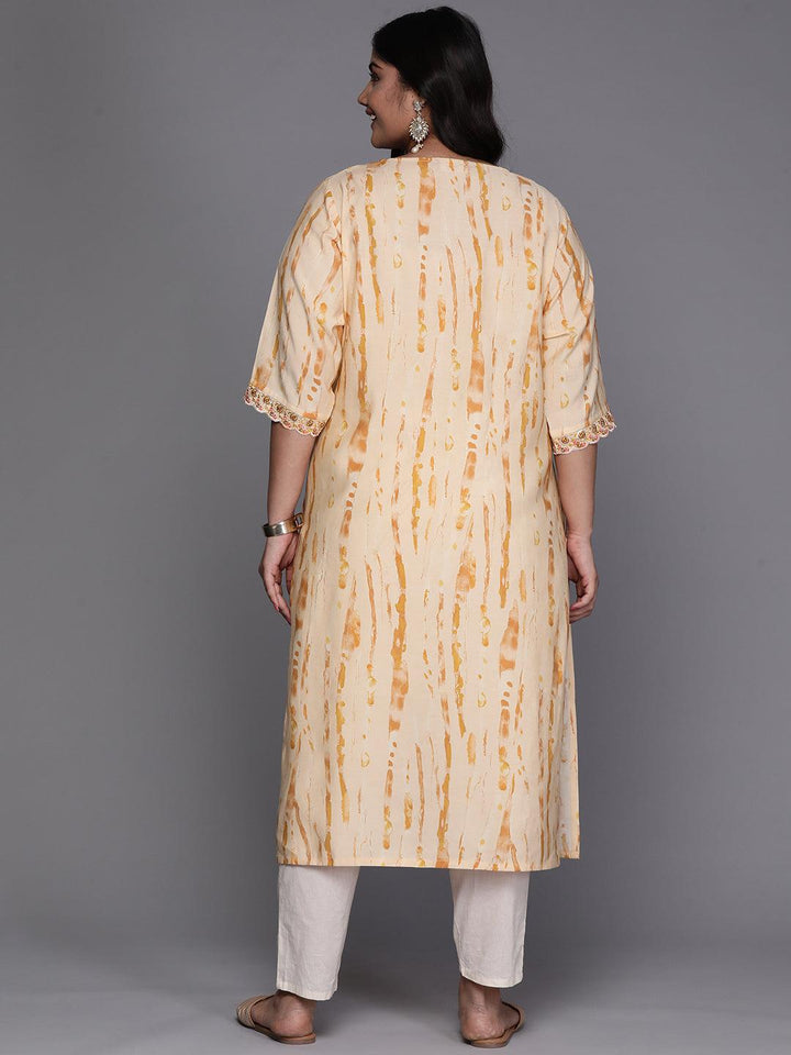 Orange Printed Silk Straight Kurta - Libas