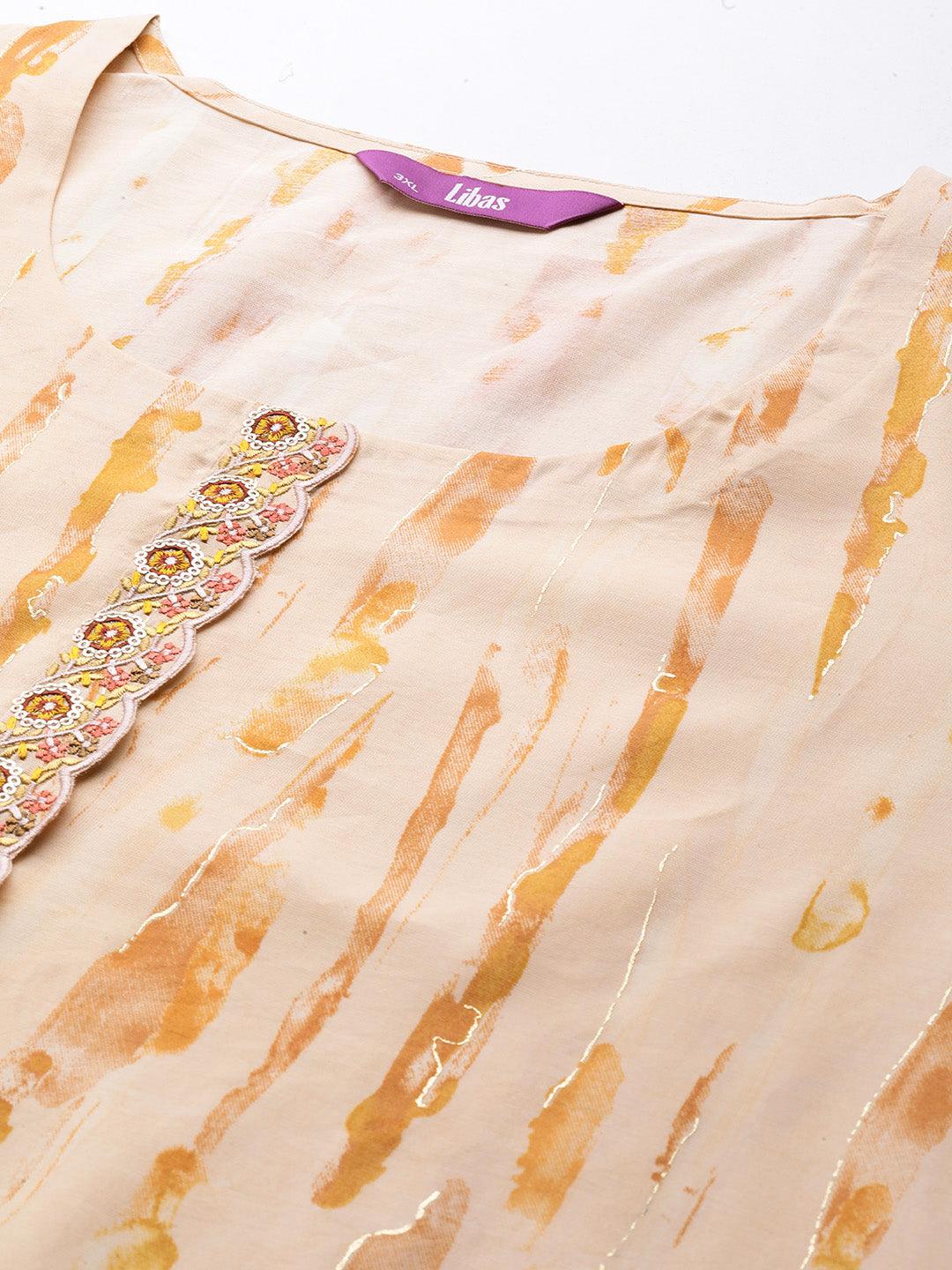 Orange Printed Silk Straight Kurta - Libas