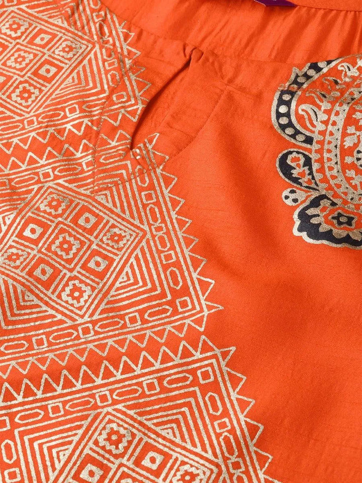 Orange Self Design Chanderi Kurta - Libas