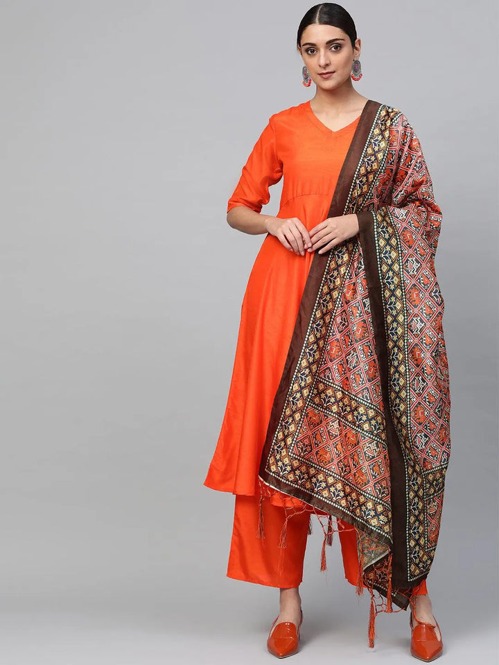 Orange Solid Chanderi Suit Set - Libas