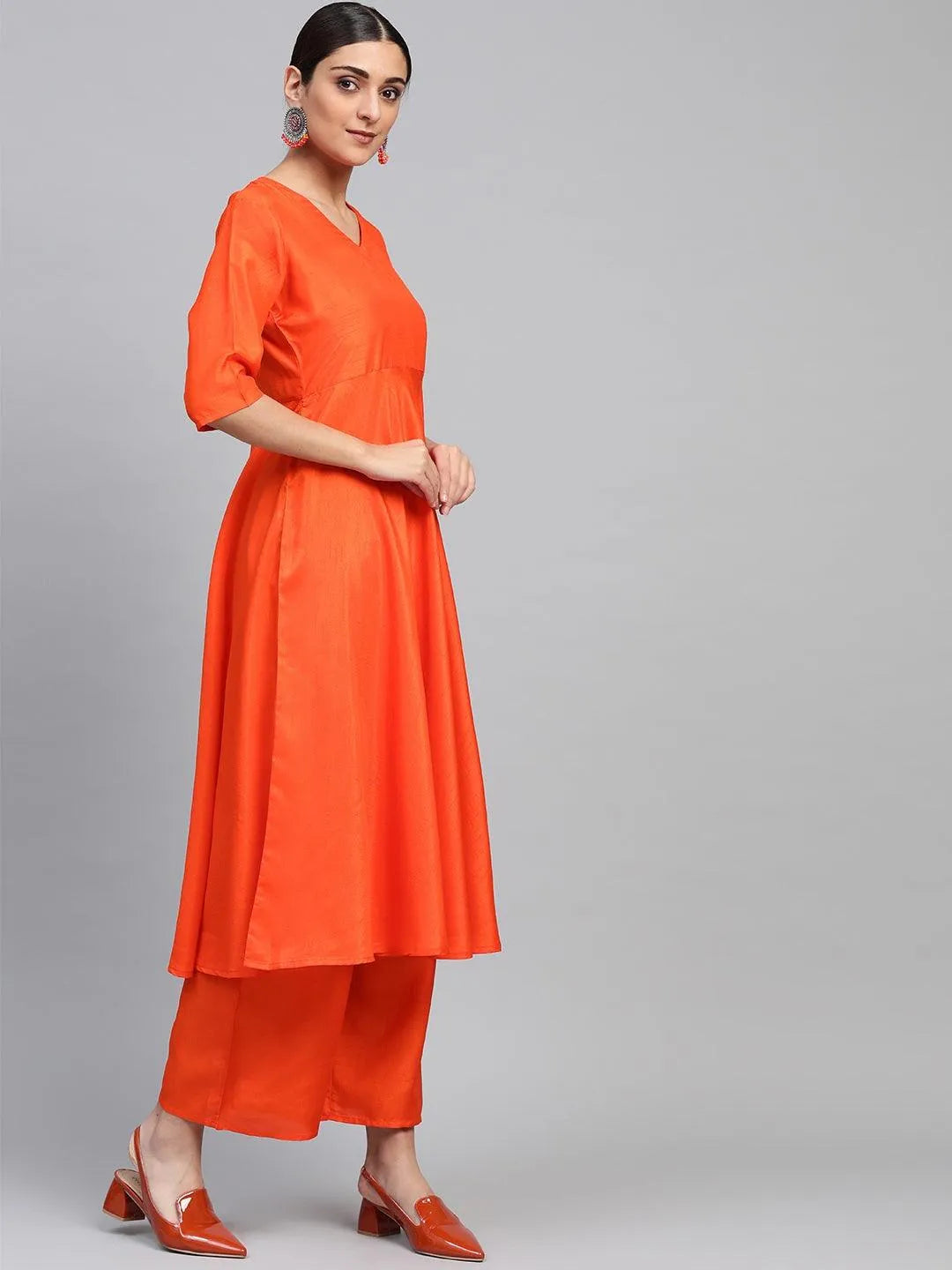 Orange Solid Chanderi Suit Set - Libas