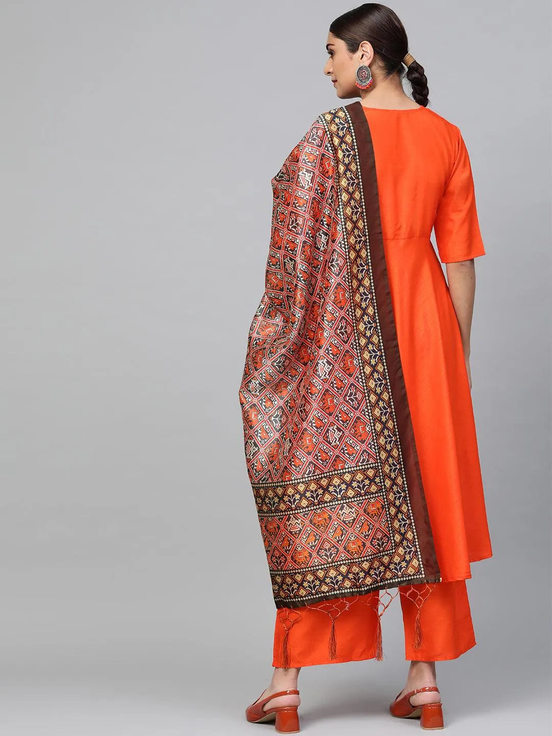 Orange Solid Chanderi Suit Set - Libas