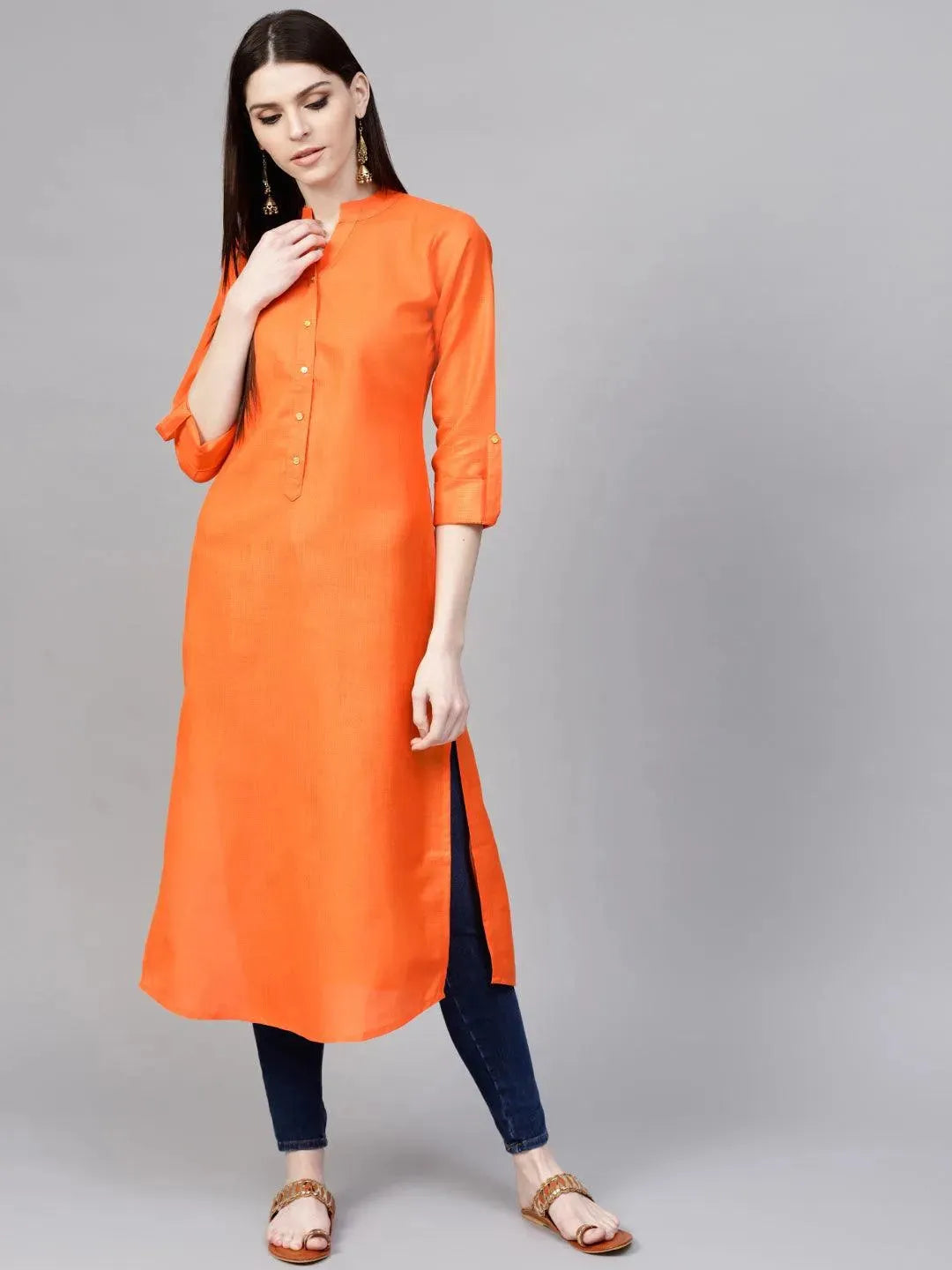 

Buy Orange Solid Cotton Kurta - 7652E-XS | Libas Ethnic Wear Online