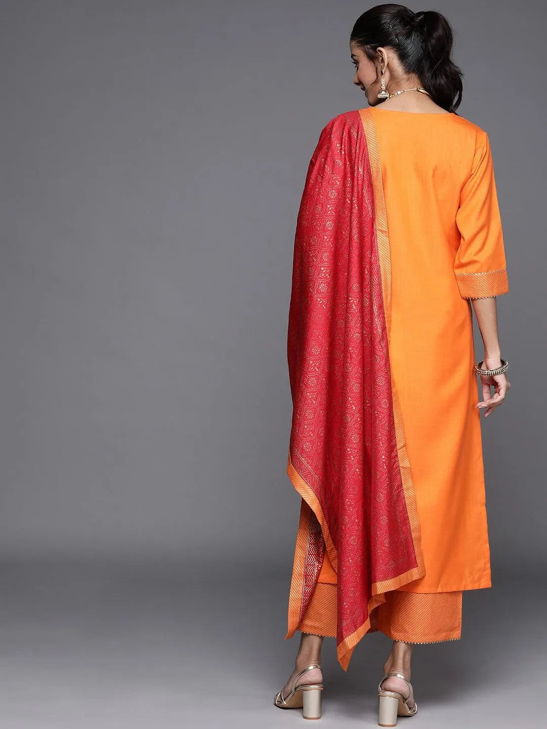 Orange Solid Cotton Suit Set - Libas