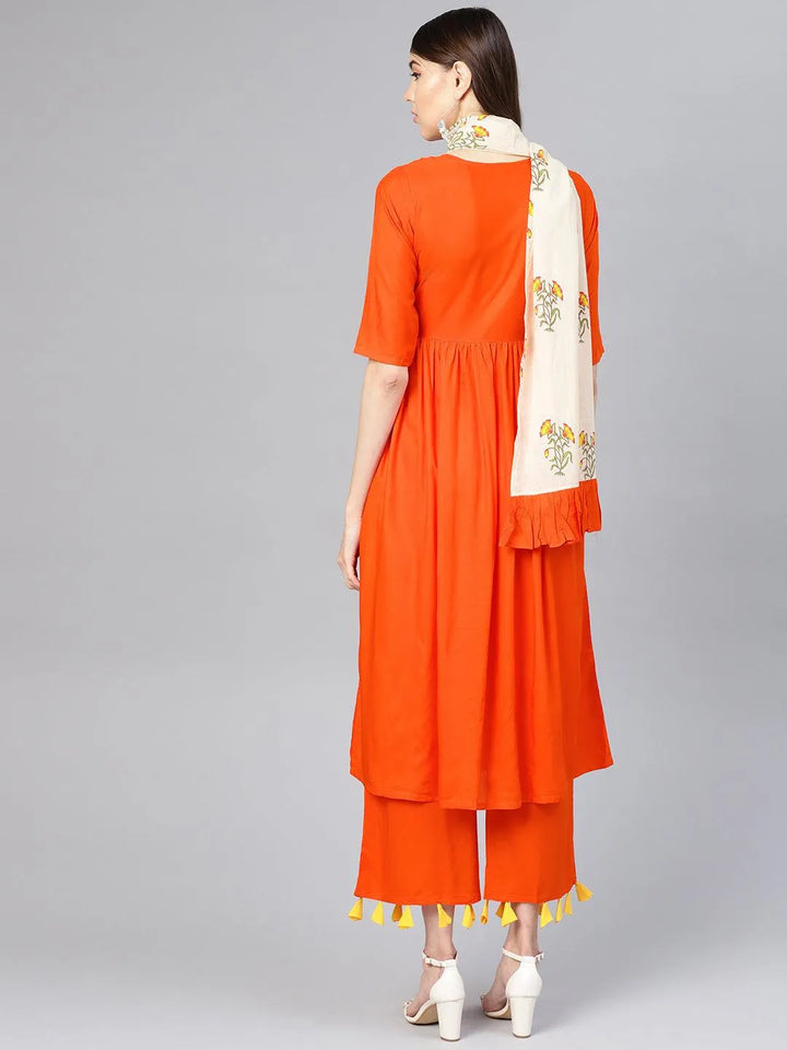 Orange Solid Rayon Kurta Set - Libas