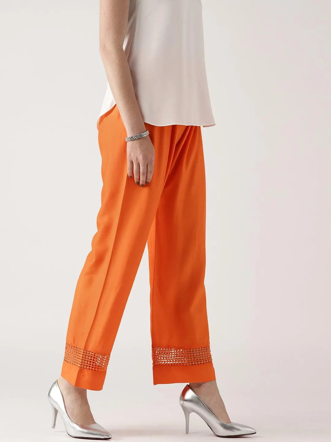 Orange Solid Rayon Palazzos - Libas 