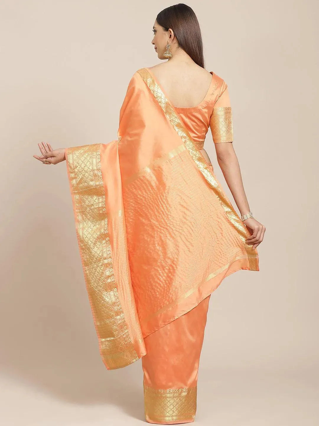 

Orange Solid Silk Blend Saree