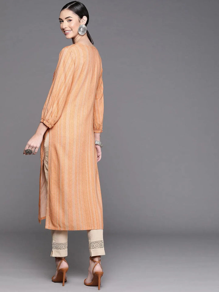 Orange Striped Rayon Kurta - Libas