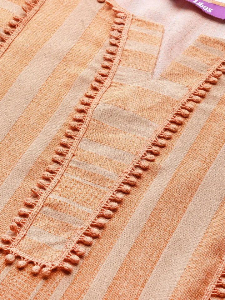 Orange Striped Rayon Kurta - Libas