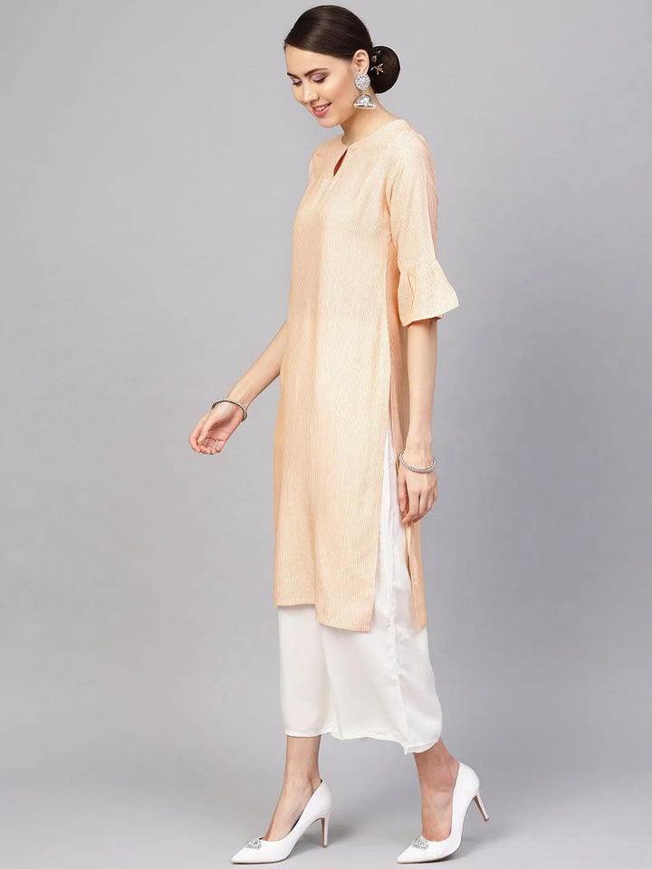 Orange Striped Rayon Straight Kurta With Palazzos - Libas