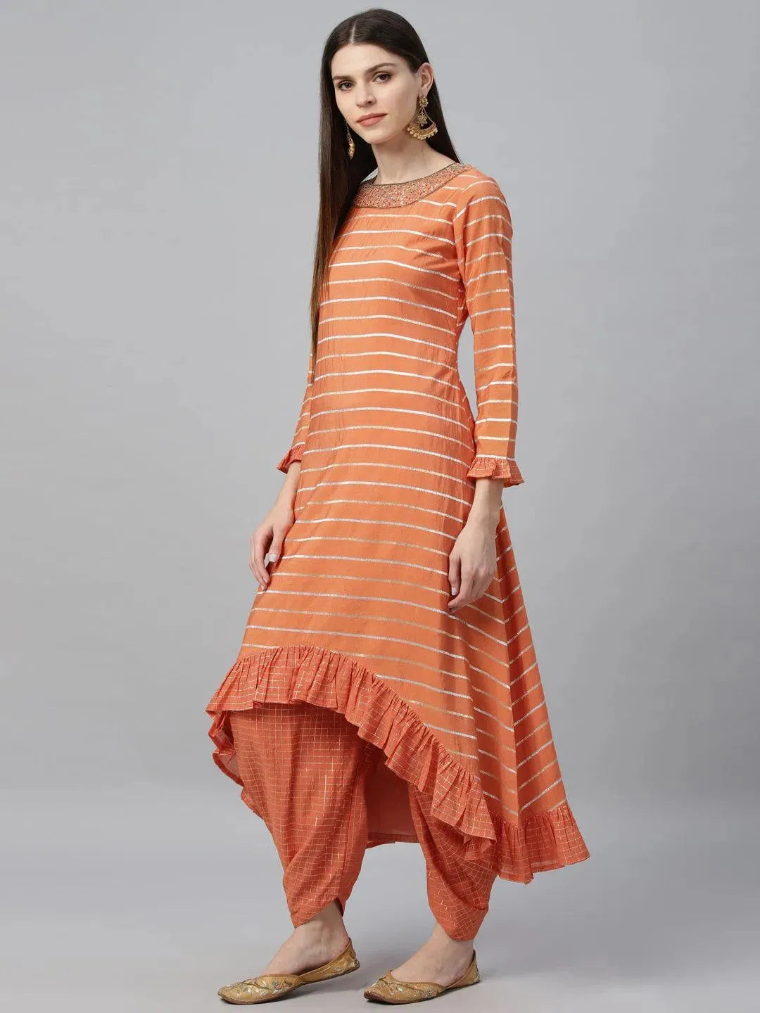 

Buy Orange Striped Shantoon Kurta Set - 6784O- | Libas Ethnic Wear Online