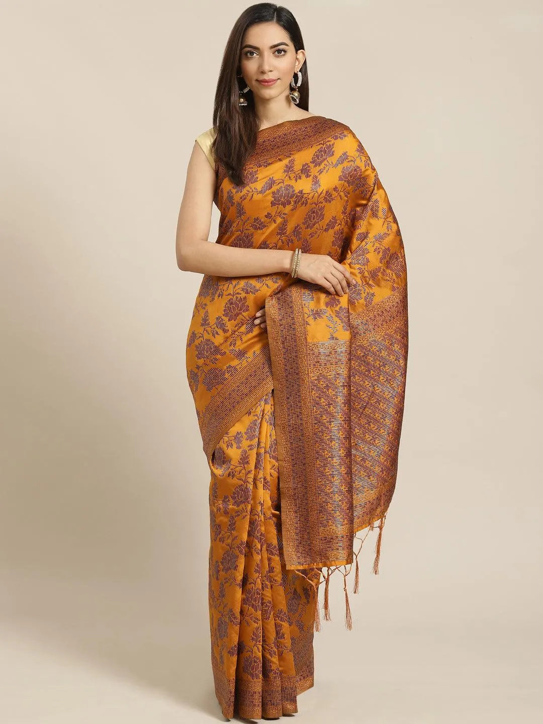 Orange Woven Design Brocade Saree - Libas