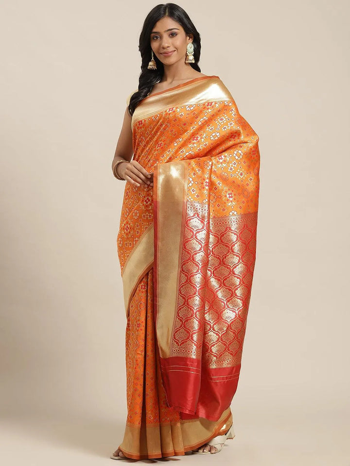 Orange Woven Design Brocade Saree - Libas