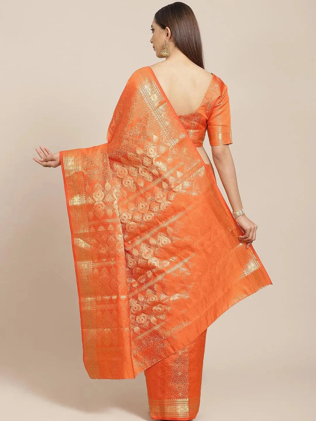 

Orange Woven Design Brocade Saree