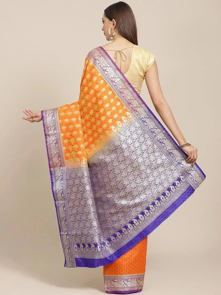 Orange Woven Design Brocade Saree - Libas