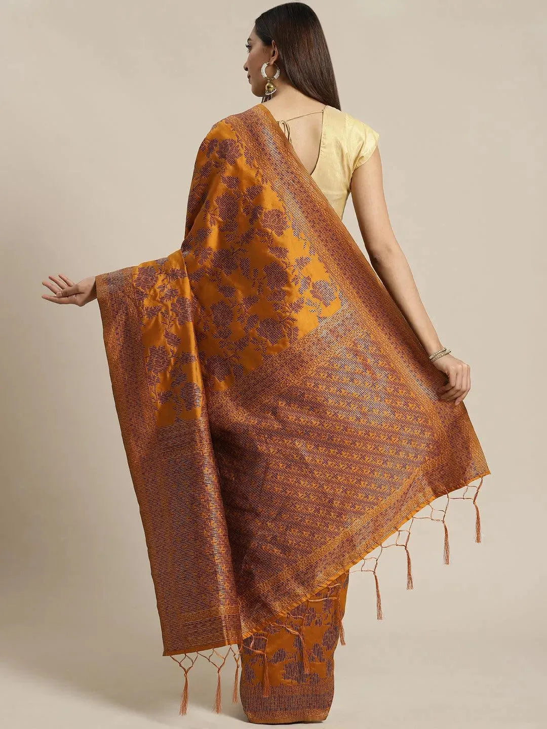 

Orange Woven Design Brocade Saree