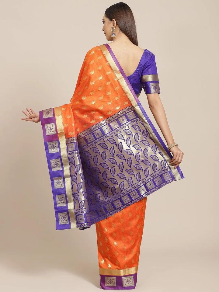 Orange Woven Design Brocade Saree - Libas