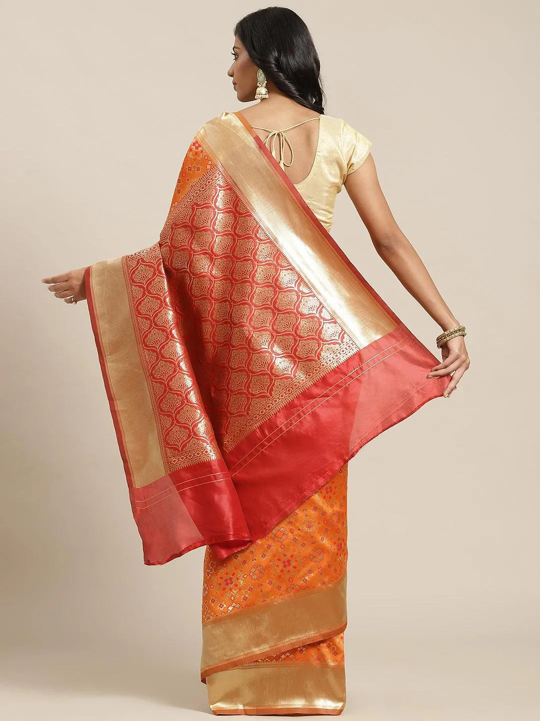 Orange Woven Design Brocade Saree - Libas