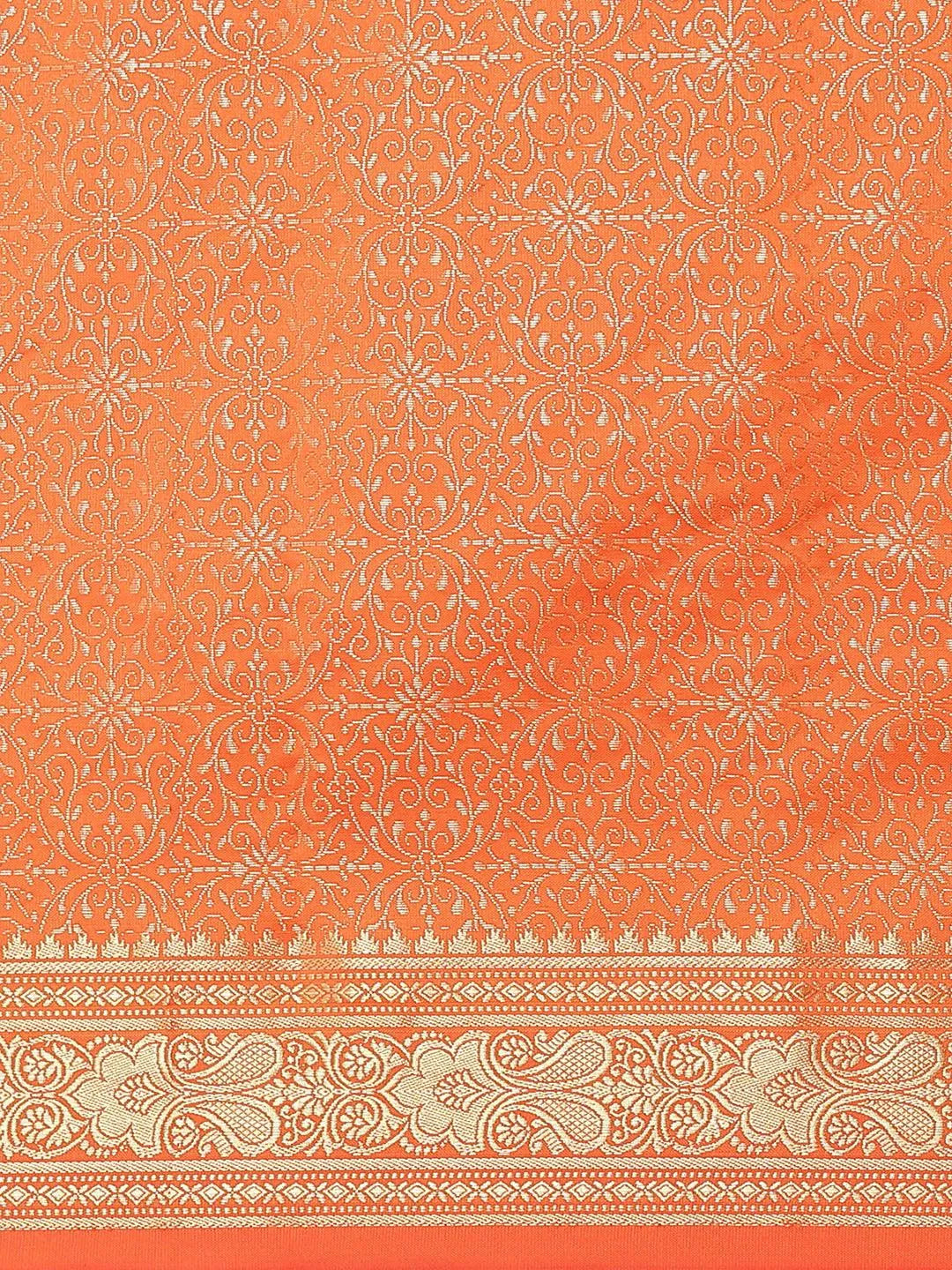 Orange Woven Design Brocade Saree - Libas