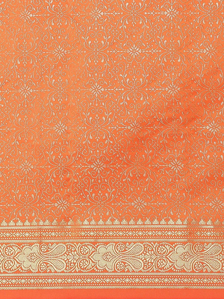 Orange Woven Design Brocade Saree - Libas