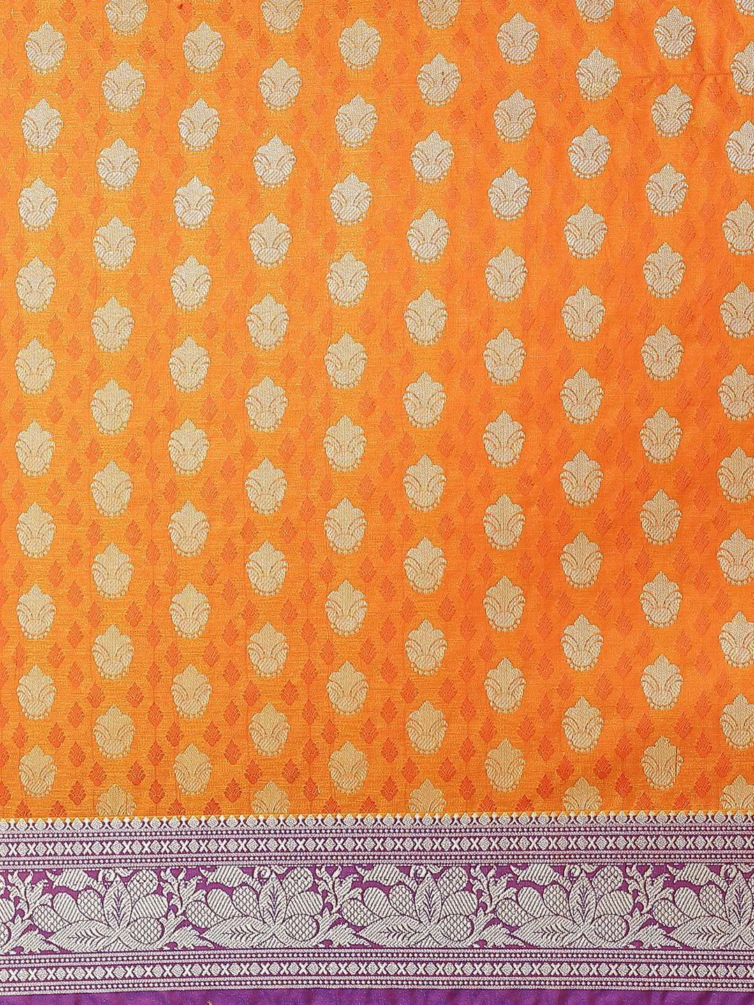 Orange Woven Design Brocade Saree - Libas