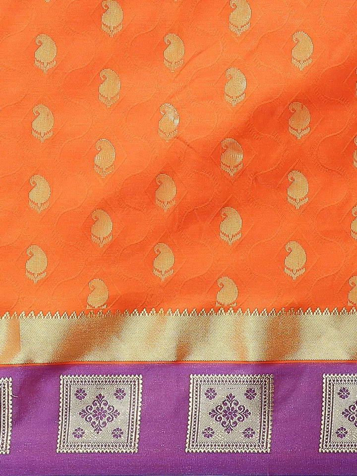 Orange Woven Design Brocade Saree - Libas