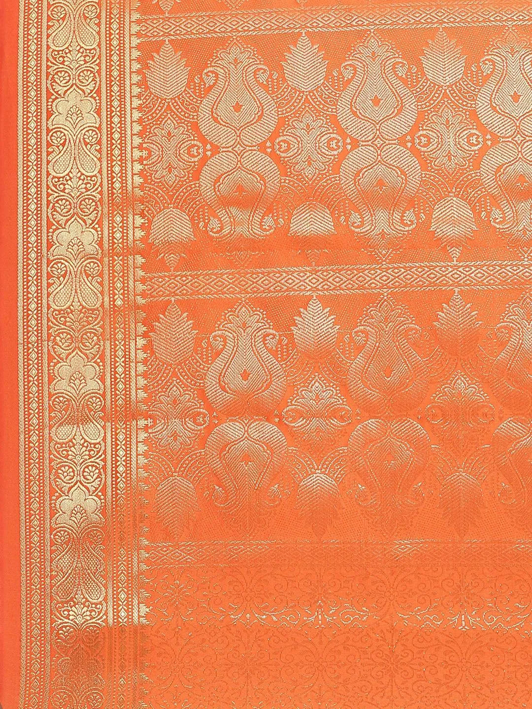 Orange Woven Design Brocade Saree - Libas