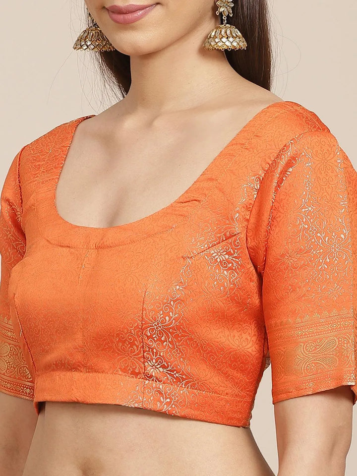 Orange Woven Design Brocade Saree - Libas