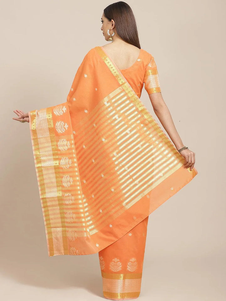 Orange Woven Design Cotton Saree - Libas