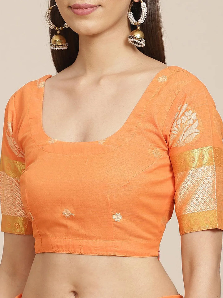 Orange Woven Design Cotton Saree - Libas