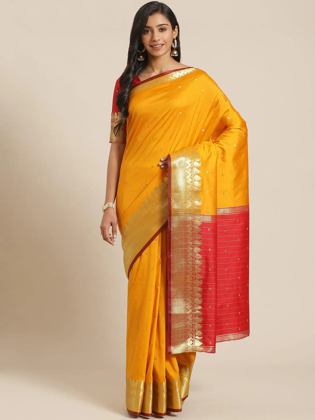 Orange Woven Design Silk Saree - Libas