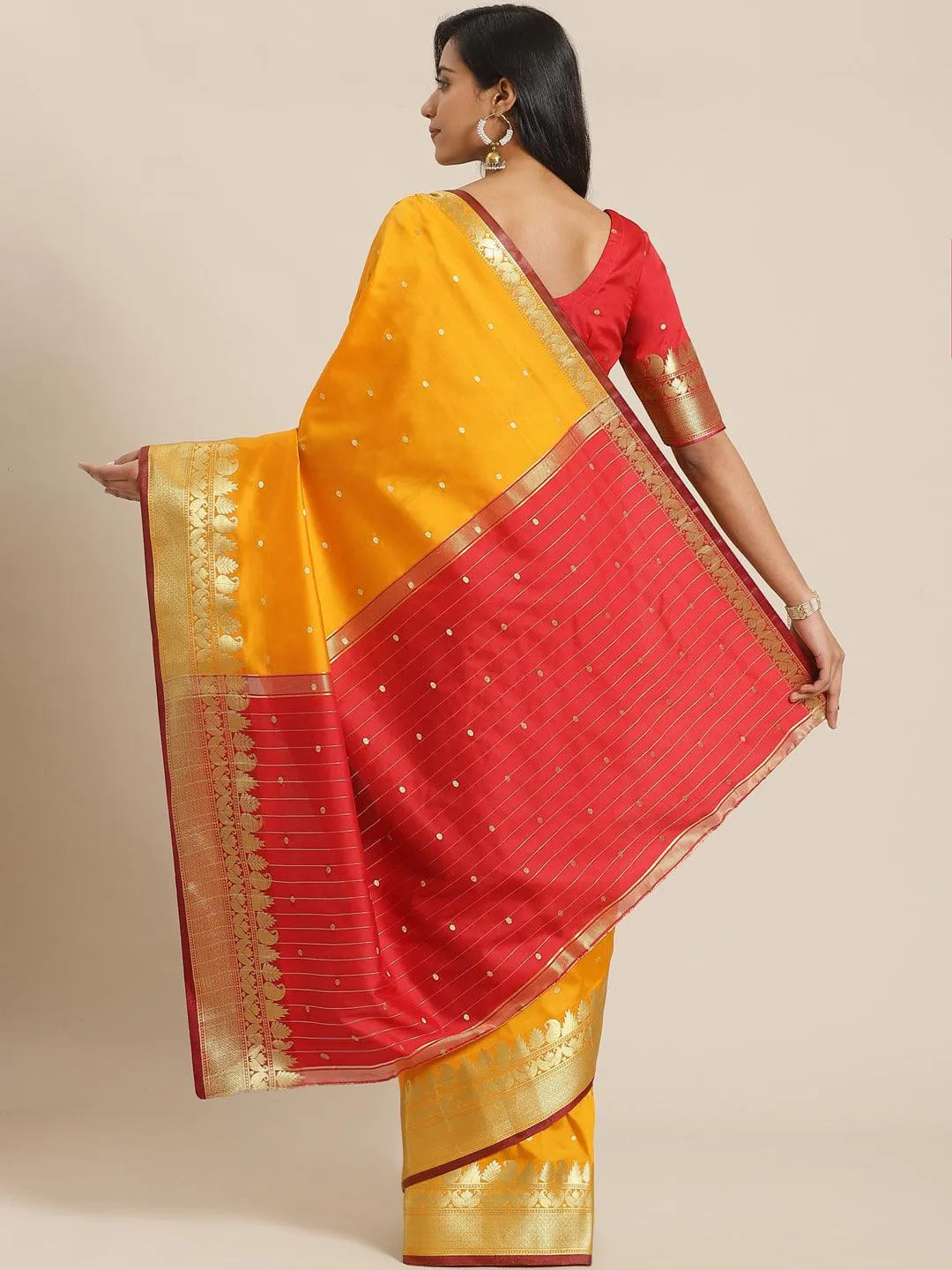 Orange Woven Design Silk Saree - Libas