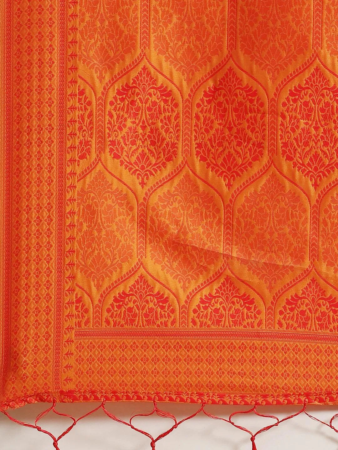 Orange Woven Design Silk Saree - Libas