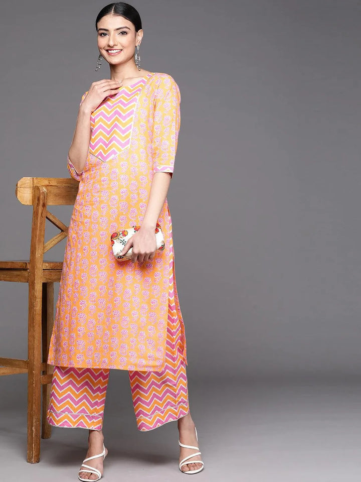 Orange Yoke Design Cotton Kurta - Libas