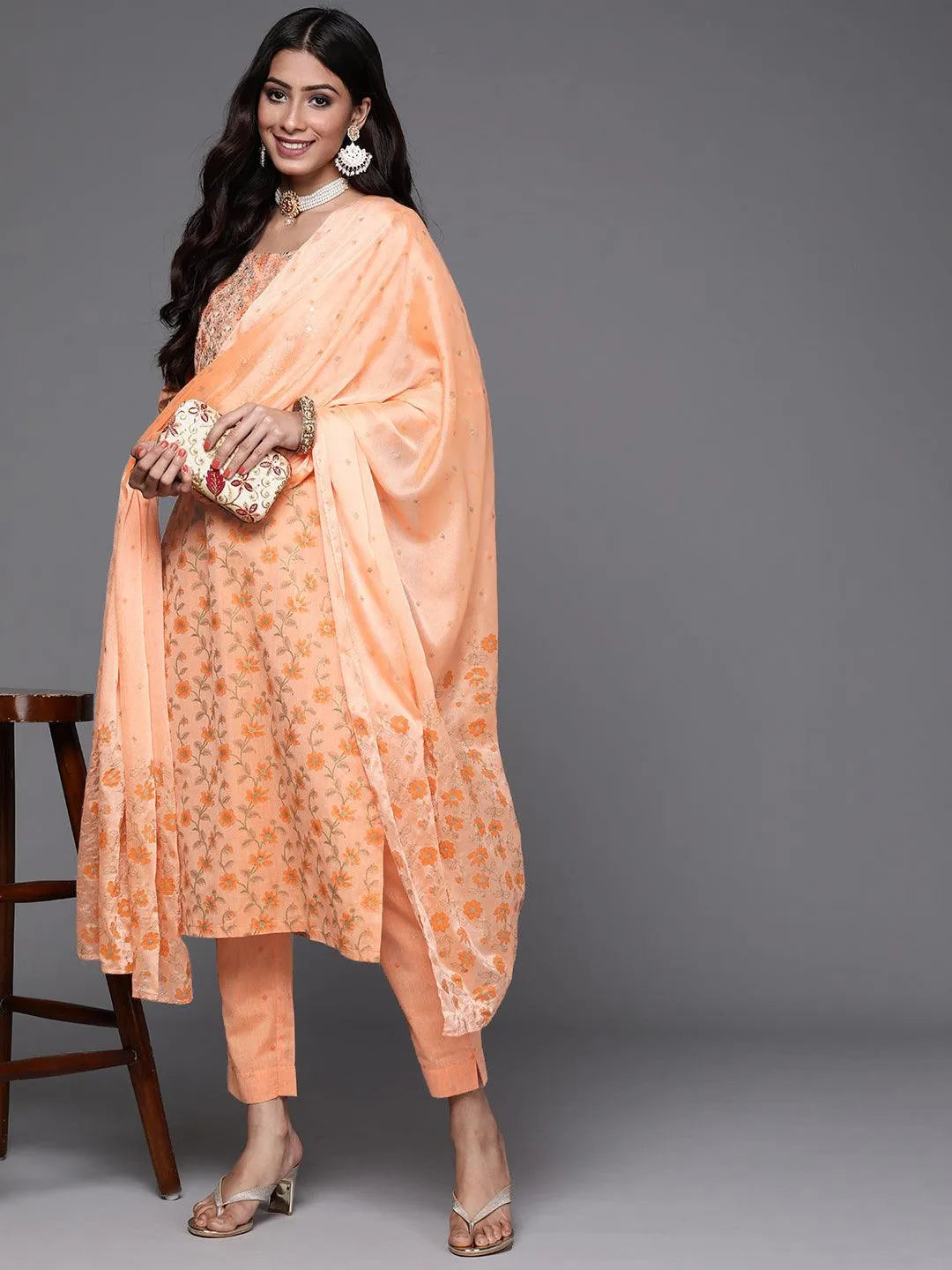 Orange Yoke Design Cotton Suit Set - Libas